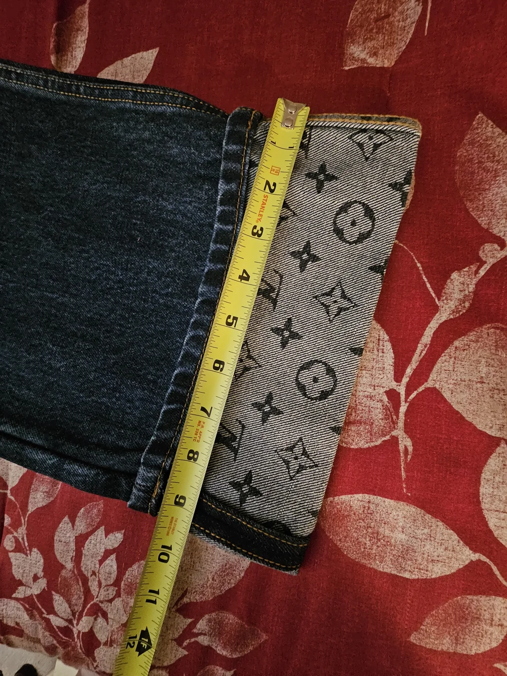 LV Dark Blue Women Jeans with Patterned Cuff